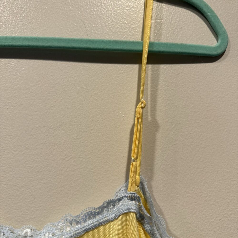 Mary Green Silk Cami Tank Top Yellow Lace 90s Y2K Romantic Coquette Women Large - Picture 2 of 7